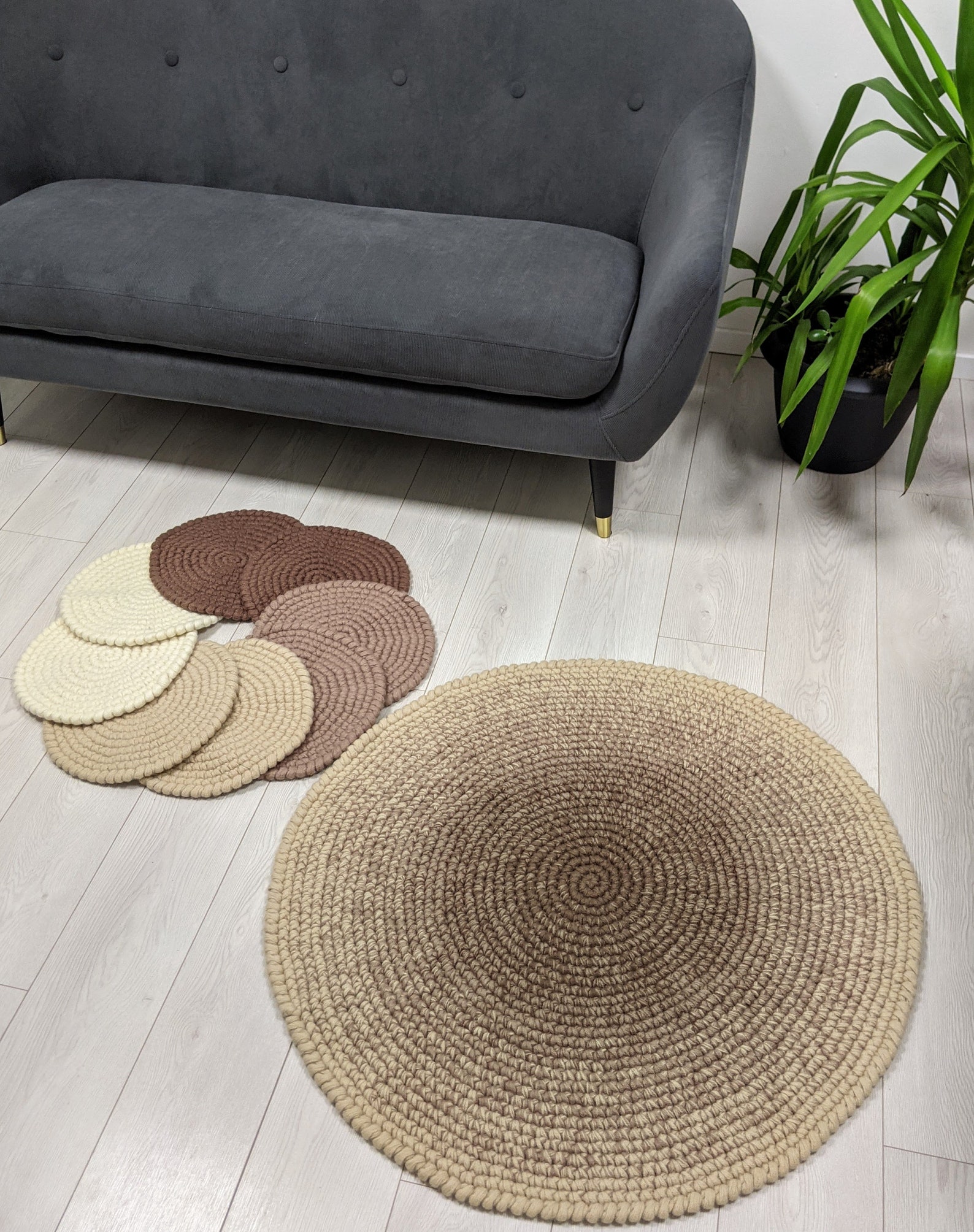 Set of 6 Chair Pads Wool Felt Round Crochet Natural Wool Etsy