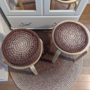 Round chair pads Shades of brown creme  - crochet 100% wool felt seat cushions