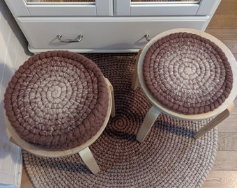 Round chair pads Shades of brown creme  - crochet 100% wool felt seat cushions