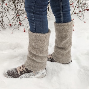 Natural icelandic wool leg warmers Big Thick Warmest Knitted felted leg warmers 100% organic wool image 2