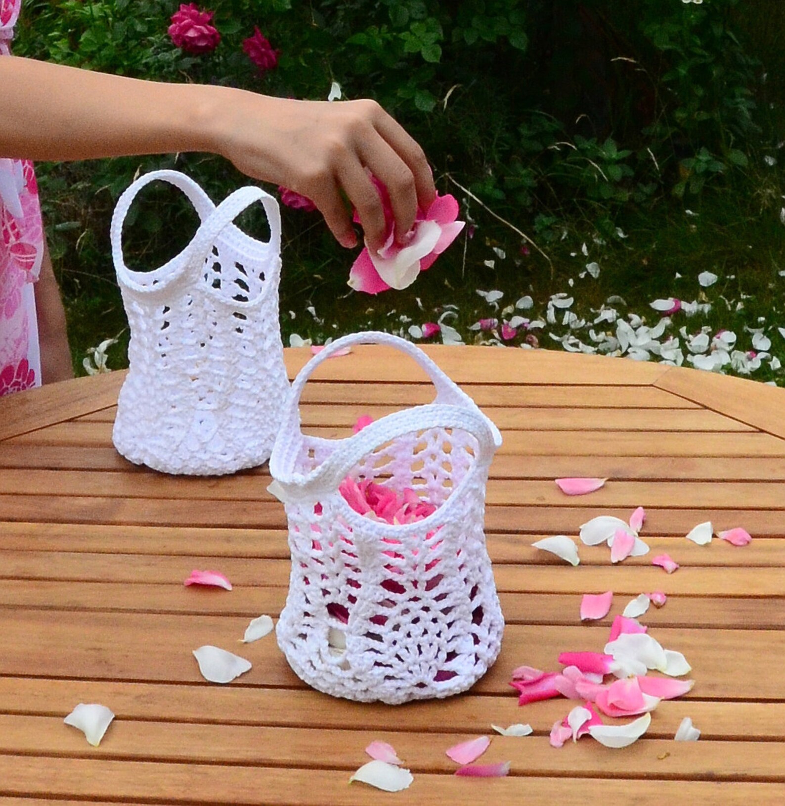 Lace Flower Girl Basket Crochet Flower Girl Basket Stiffened Etsy