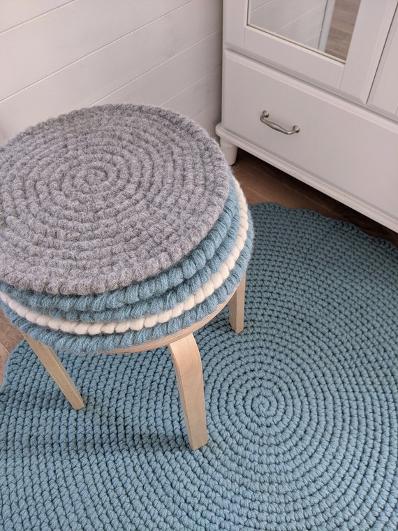Wool Felt Round Chair Pads Crochet 100 Natural Seat Cushions Wool