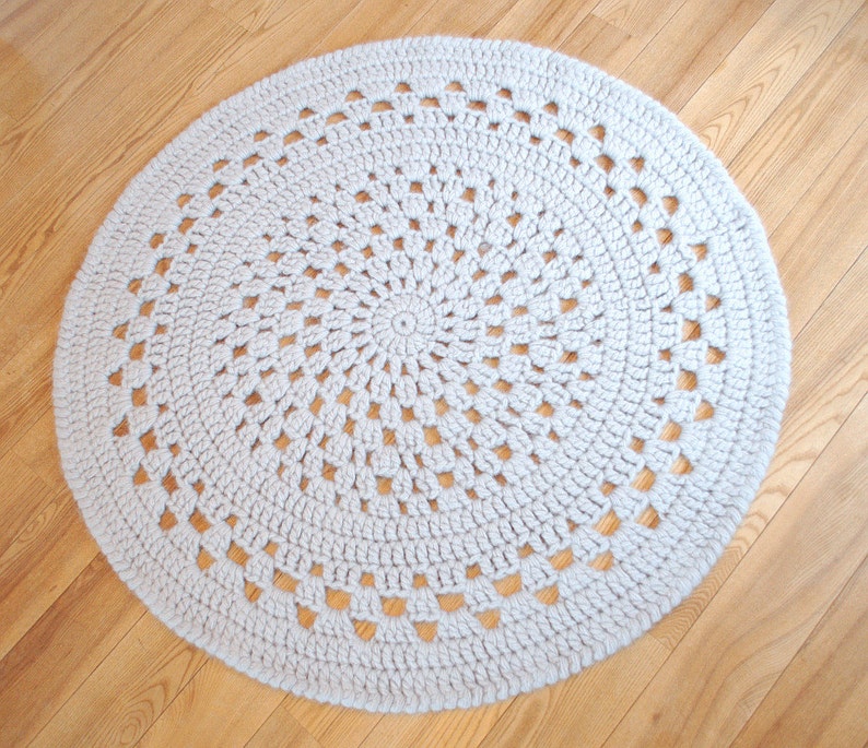 Grey Round Retro Rug Wool Crochet Oversized Boho Doily Rug Etsy