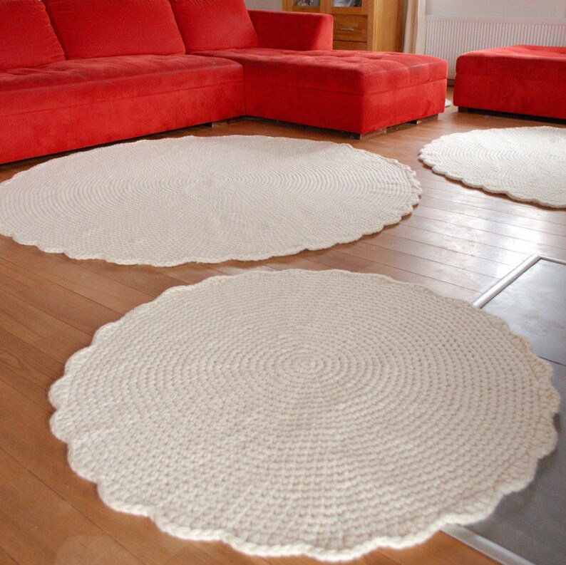 Round Rugs Contemporary Round Rug Crochet Wool Felt Etsy