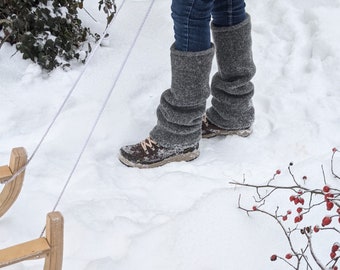 Handmade Felted Wool Leg Warmers – Gray Knit Knee High Socks