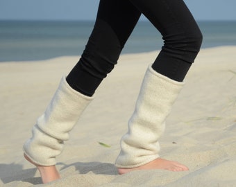 Felt wool leg warmers white pink - Knit felt leg warmers womens 100% wool