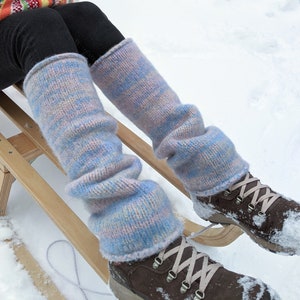 Felt wool leg warmers Beige Pink Blue - Knit wool felt knee length leg warmers women natural