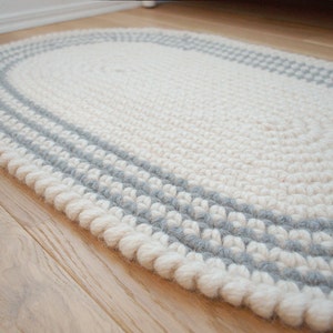 Tappeto Ovale Rug Wool - Crochet tappeto crema bianca con strisce grigie - Housewarming regalo decorazione naturale della casa