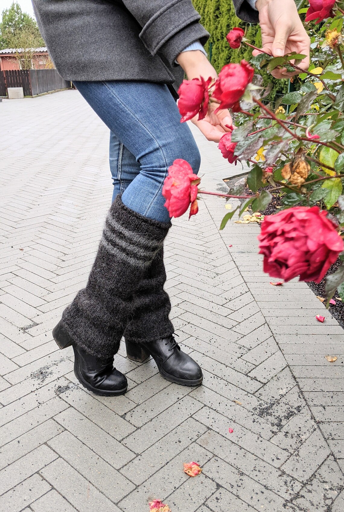 Big Thick Icelandic Wool Leg Warmers Teal With Stripes Knit Etsy