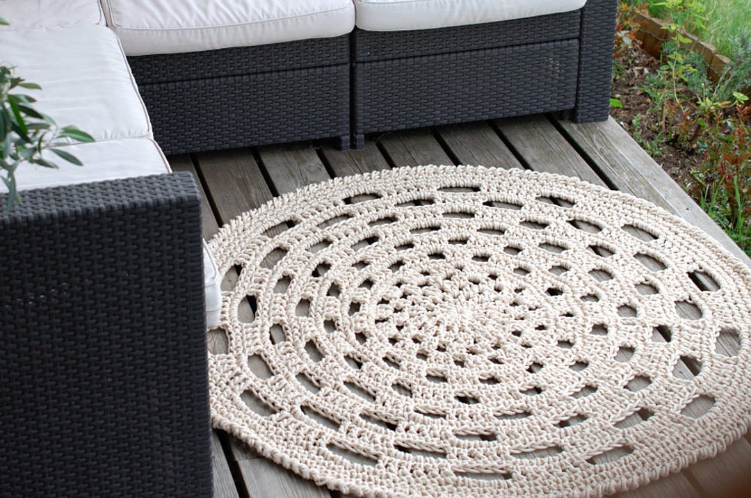 Crochet Large Rug Crochet Carpet Big Round Rug - Boho Cotton Rope Crochet Rug - Natural ...