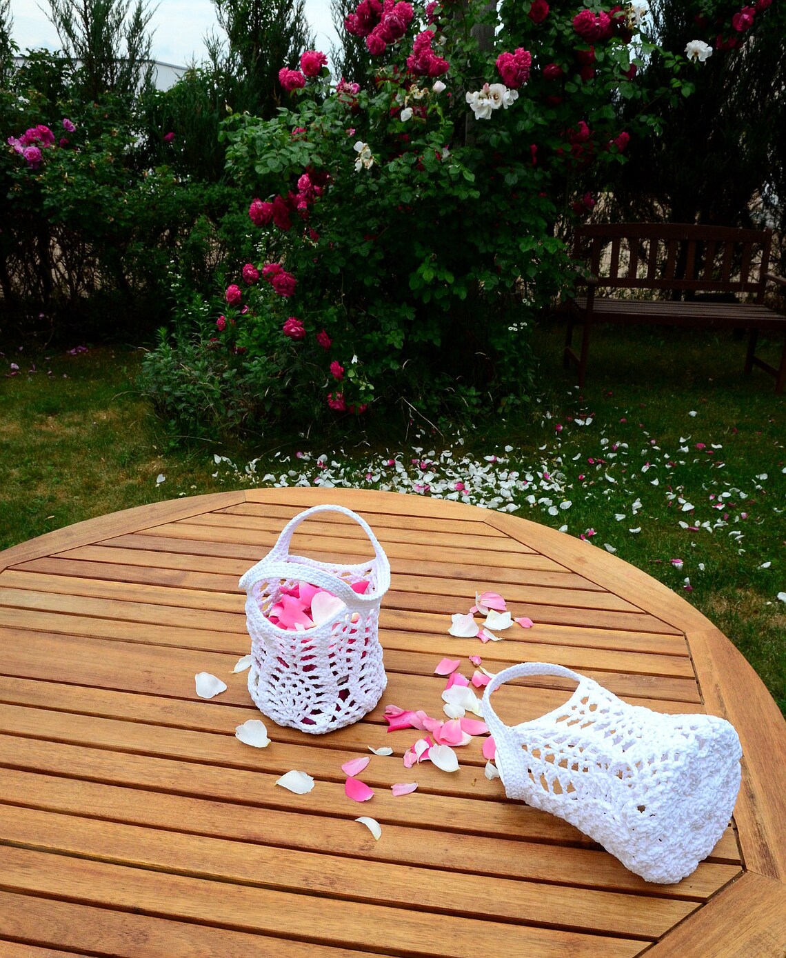 Lace Flower Girl Basket Crochet Flower Girl Basket Stiffened Etsy