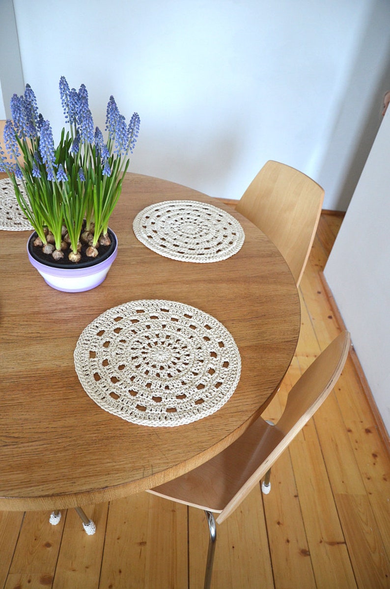 Round Placemats Doilies Set Cotton Crochet Placemats Summer Etsy