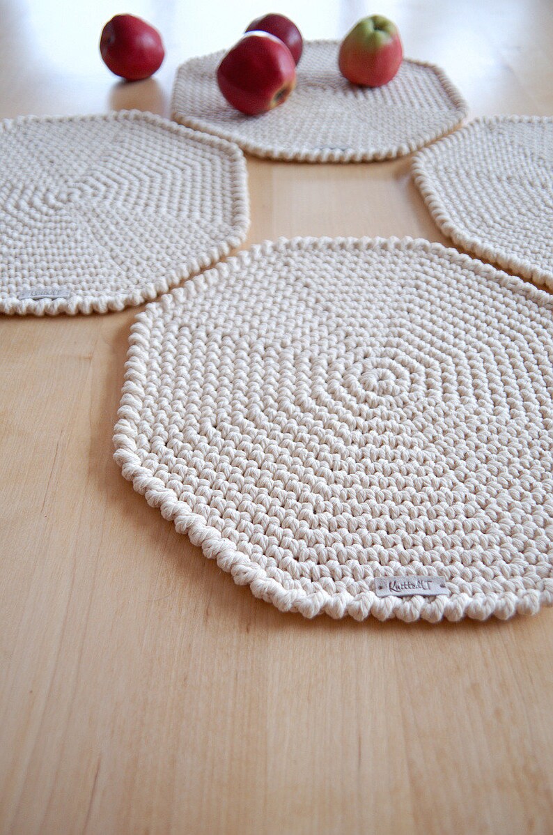 Handmade placemats Cotton crochet octagon placemats Rustic Etsy