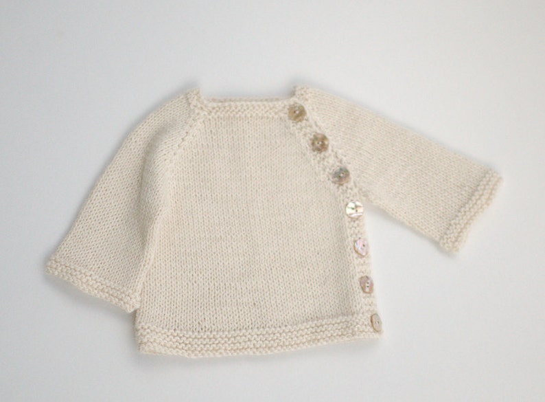 Baby Alpaca baby sweater Hand knit organic alpaca Baby Cardigan Newborn Girl Boy Natural organic white baby alpaca shell buttons image 3