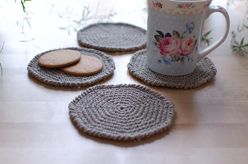 Linen Coasters Crochet Octagon Table Doilies Drink Coasters Etsy