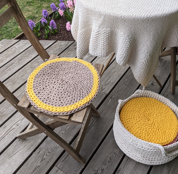 Cuscino rotondo del sedile Corda intrecciata gialla Cuscini del sedile del  ponte in cotone riciclato cuscinetti per sedie gialli -  Italia