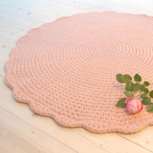 Pink Rug Round Crochet Wool Rug Nursery Rug Baby Girl Room Etsy