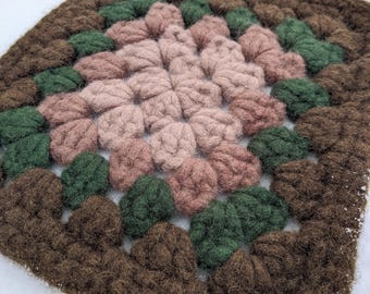 Ethno chair pads wool felt granny square brown green