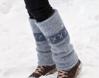 Big thick icelandic wool leg warmers ice blue nordic  - knit felted chunky leg warmers natural wool