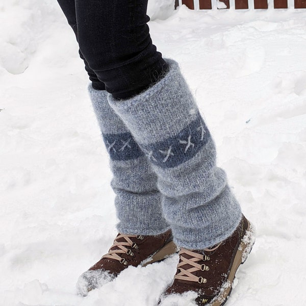 Big thick icelandic wool leg warmers ice blue nordic  - knit felted chunky leg warmers natural wool