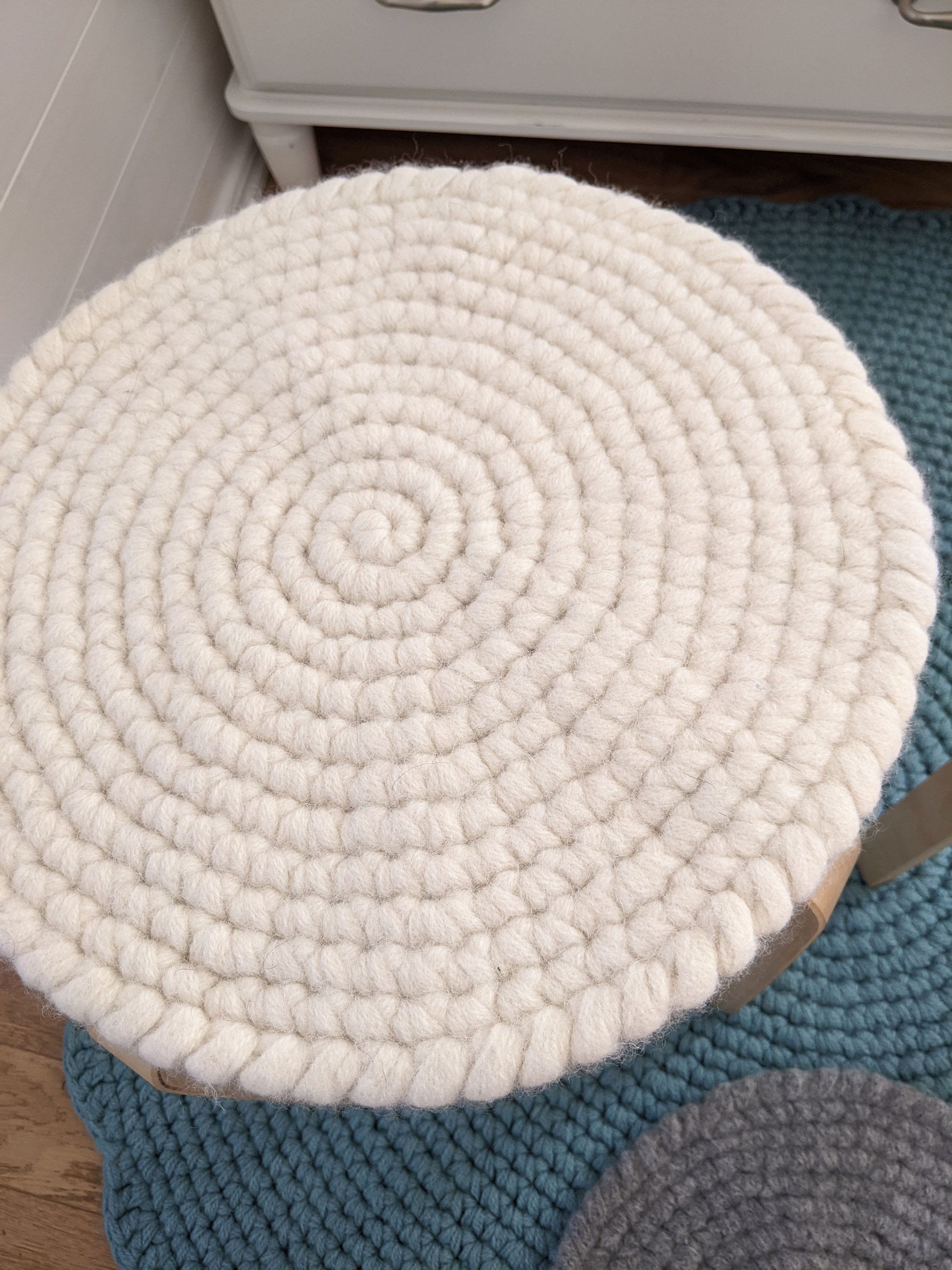 Wool Felt Round Chair Pads Crochet 100 Natural Seat Etsy UK