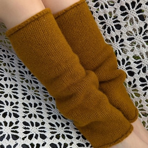 Felt wool leg warmers cognac brown - Knit felt leg warmers 100% wool