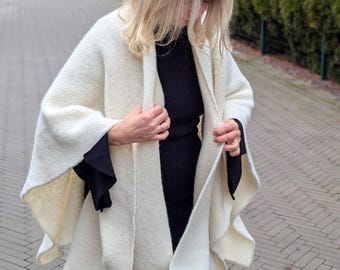 Felted Wool Cape for Women – Oversized Winter Cape Coat – Handmade White Wrap