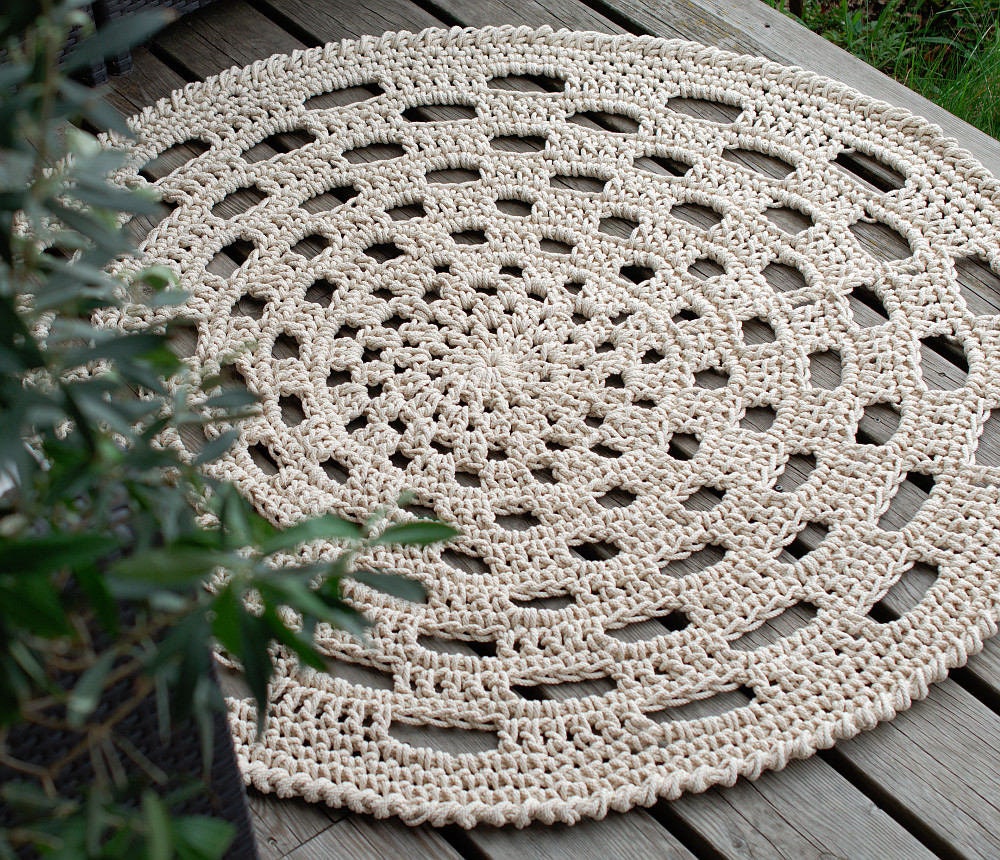 Big Round Rug for Deck Boho cotton rope crochet rug Etsy