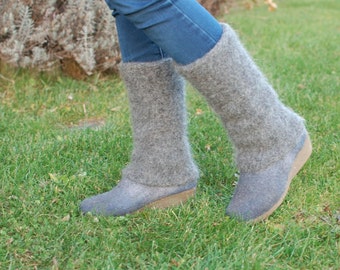 Gray Icelandic Wool Leg Warmers – Hand Knit Felted Organic Yarn