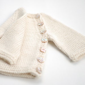 Baby Alpaca baby sweater Hand knit organic alpaca Baby Cardigan Newborn Girl Boy Natural organic white baby alpaca shell buttons image 1