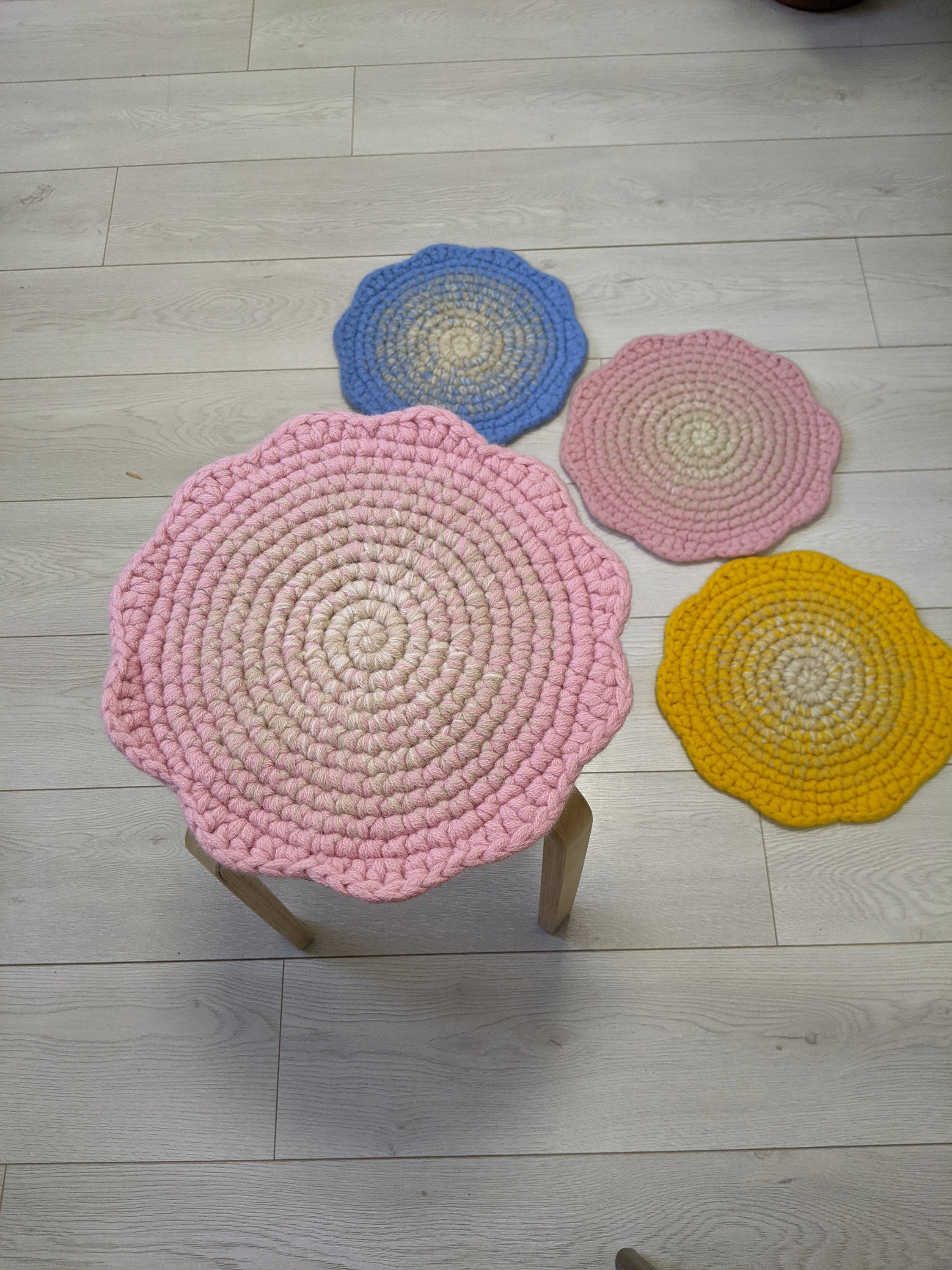 Chair Pads Crochet Wool Seat Cushions Flower Shape Floor Etsy
