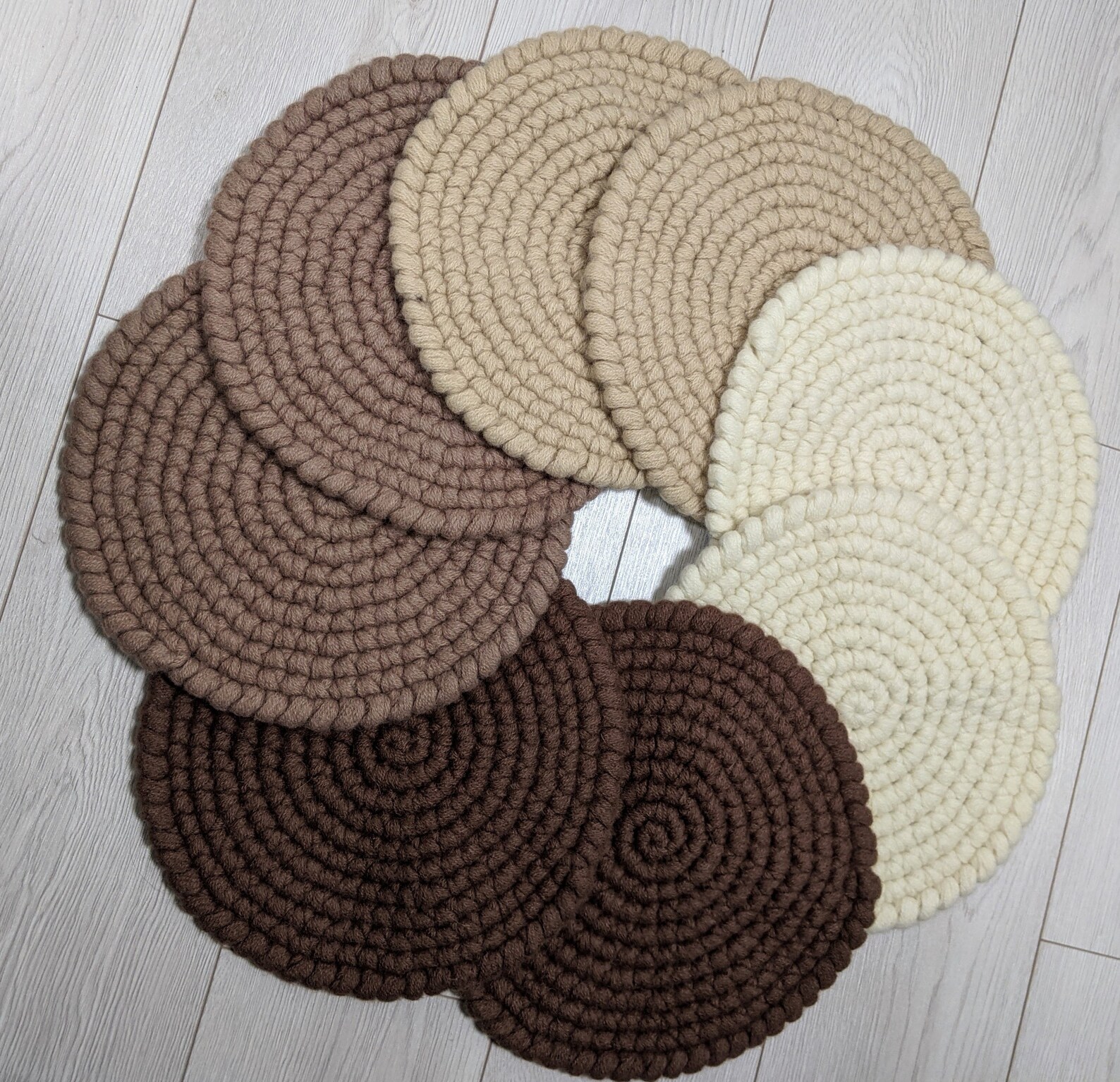 Set of 6 Chair Pads Wool Felt Round Crochet Natural Wool Etsy