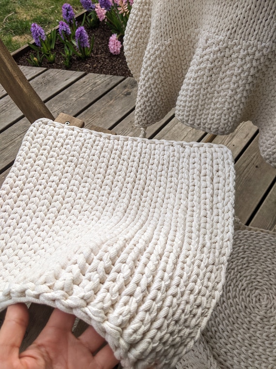 Seat Cushion Recycled Cotton Square Chunky Crochet Chair Pads 