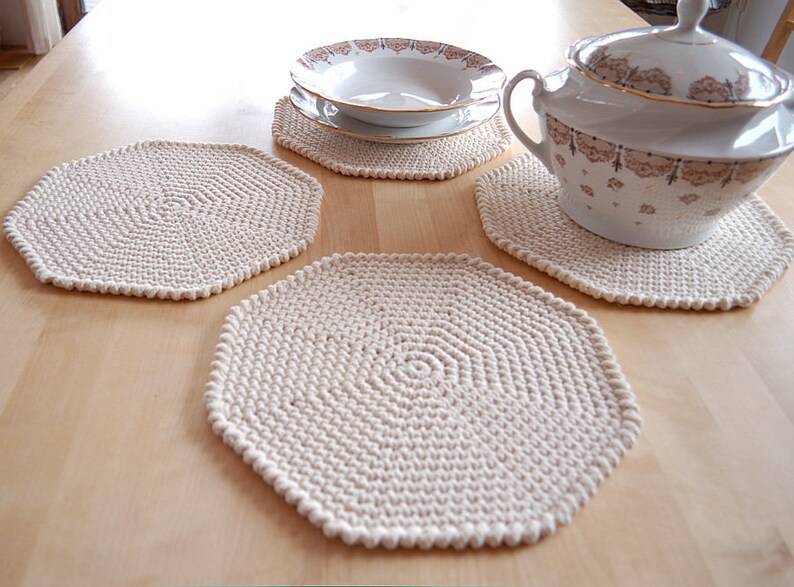 Handmade placemats Cotton crochet octagon placemats Rustic Etsy