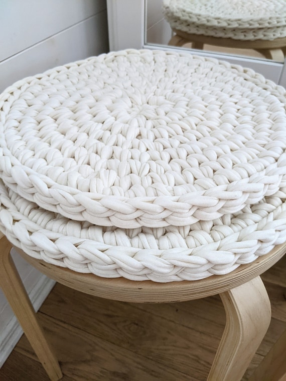 Seat Cushion Recycled Cotton Square Chunky Crochet Chair Pads 