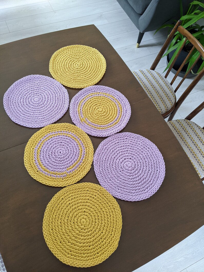 Handmade Round Placemats Yellow Lavender Rustic Round Doiliy Etsy