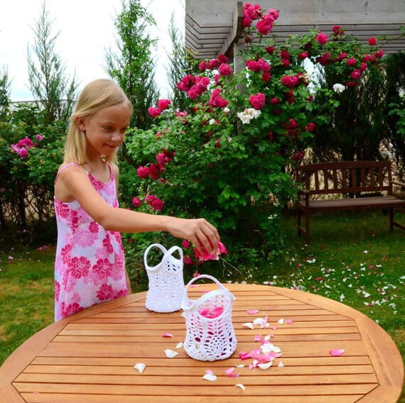 Lace Flower Girl Basket Crochet Flower Girl Basket Stiffened Etsy