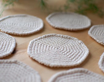 Cotton coasters crochet octagon table doilies - Drink coasters natural table eco  friendly beige white
