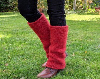 Icelandic wool leg warmers Red - knit felted leg warmers natural wool