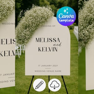 Elegant Wedding Welcome Sign Template: Minimalist Wedding Poster, Modern Canvas Template, Large DIY Poster, Printable, Canva