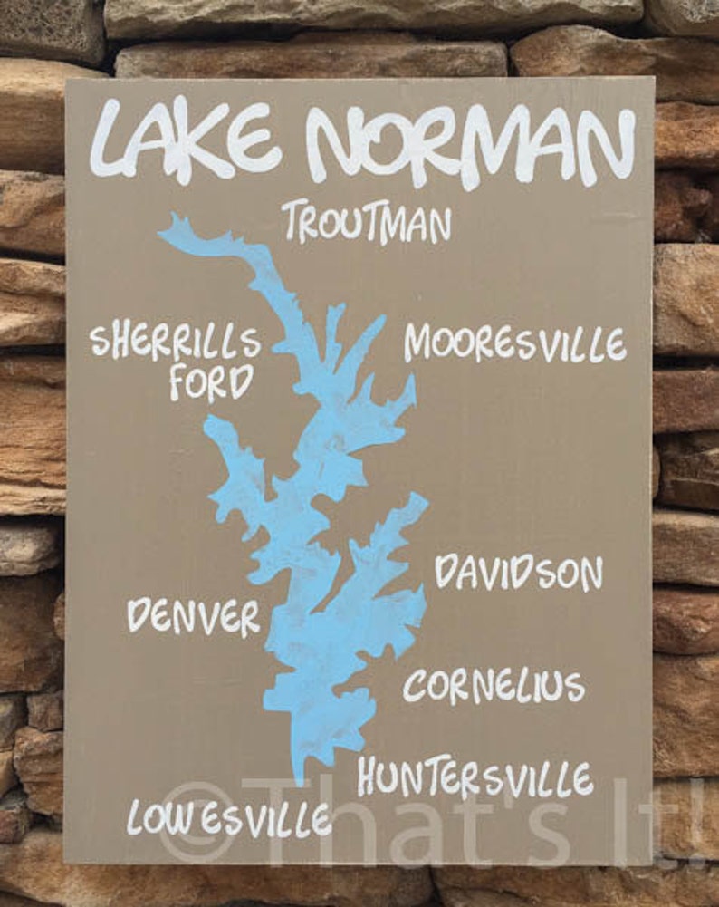 Lake Norman Map Hand Painted Wood Sign North Carolina Lake Etsy
