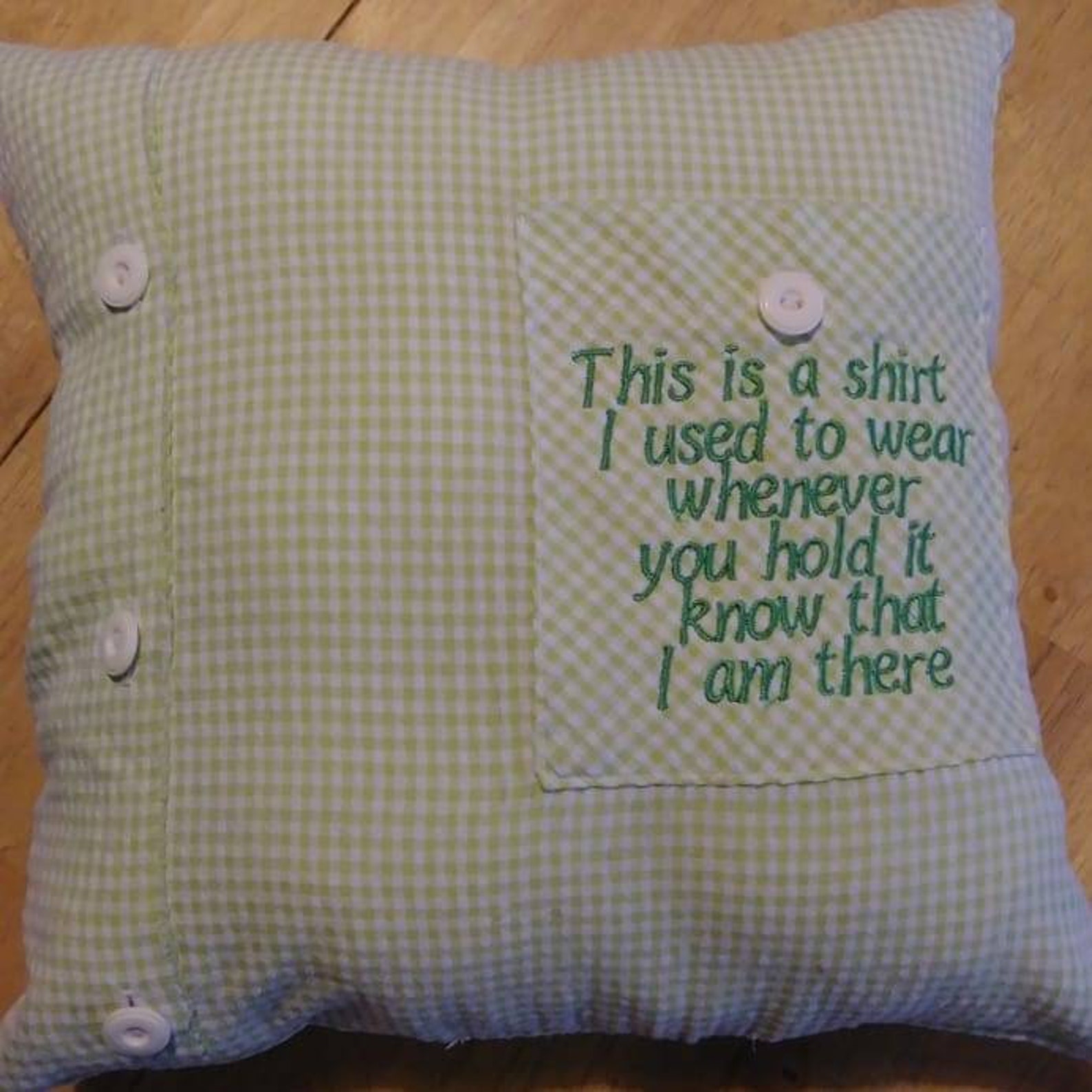 Memory Pillow, Personalized, Shirt Pillow, Embroidery Made From Your Own Shirt and Returned