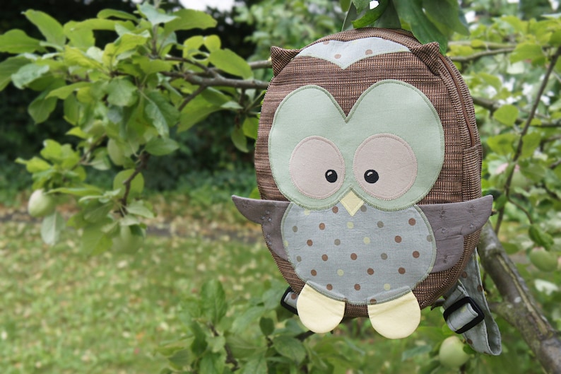 Owl backpack for children, kids backpack DIY tutorial PDF sewing pattern instant download image 3