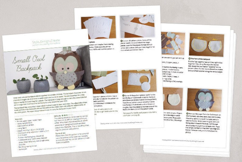 Owl backpack for children, kids backpack DIY tutorial PDF sewing pattern instant download image 5