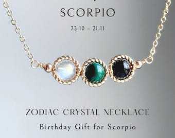 Naszyjnik z kryształami znaku zodiaku Skorpiona – prezent urodzinowy dla niej, uzdrawiająca biżuteria z kamieniami szlachetnymi dla siły i ochrony