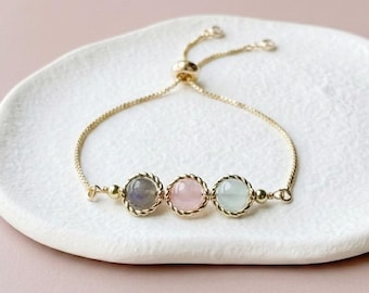 Pisces Zodiac Crystal Bracelet – Birthstone Gemstone Bracelet, Astrology Gift for Her, Personalized Initial Charm