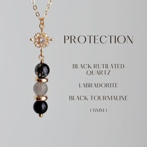 Protection Crystal Necklace, Black Rutilated Quartz Labradorite Pendant, Spiritual Empath Gift, Grounding Jewelry, Black Tourmaline Necklace