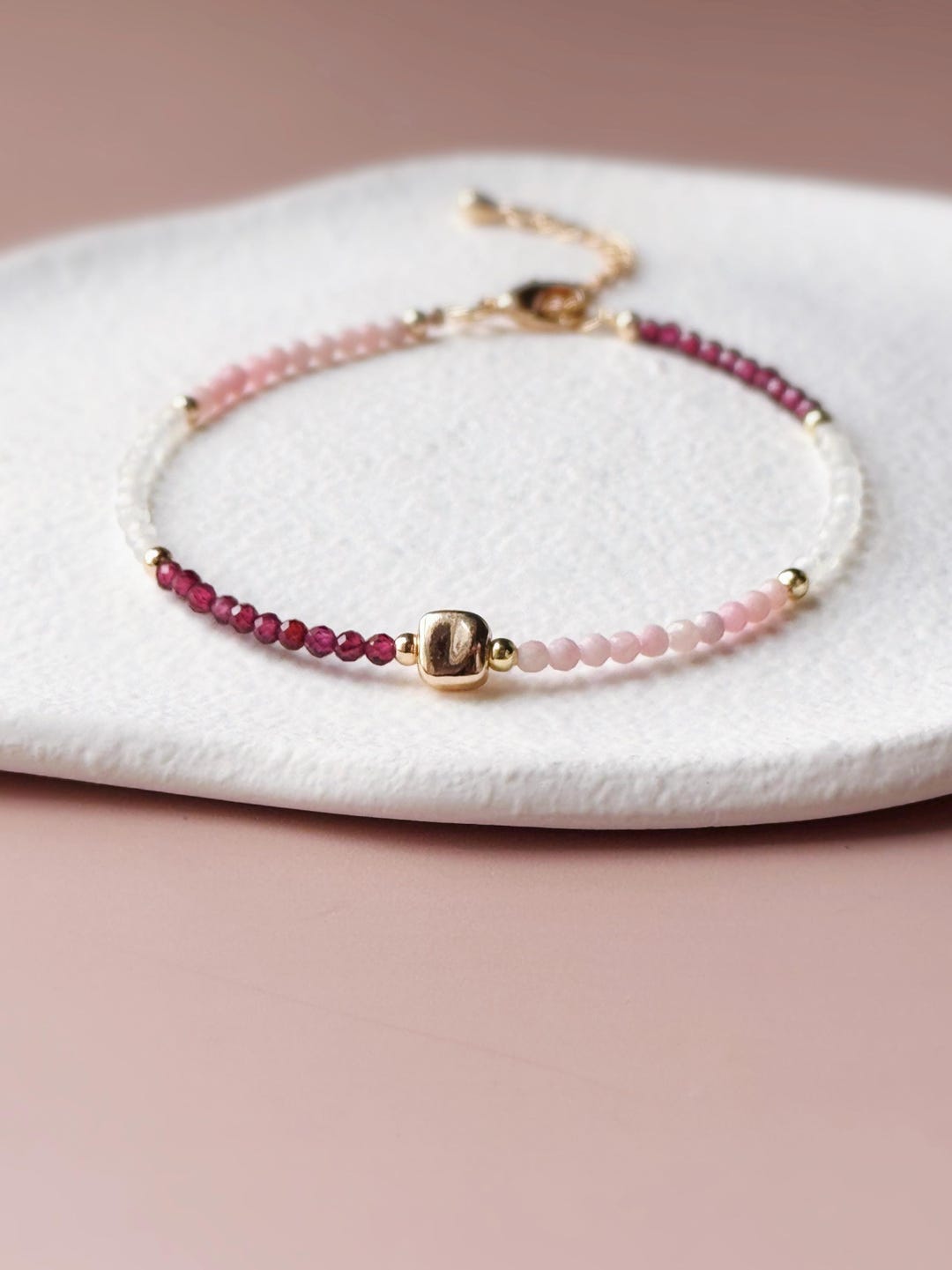 Bracelet Pierre De Lune Orangée Et Opale Rose - Longueur 17-18 Cm, Sans Fermoir - Neuf Sans Emballage