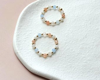 Pregnancy Support Ring - Peach Moonstone Rose Quartz Aquamarine Jewelry - IVF Journey Comfort Gift - Expecting Mom Talisman