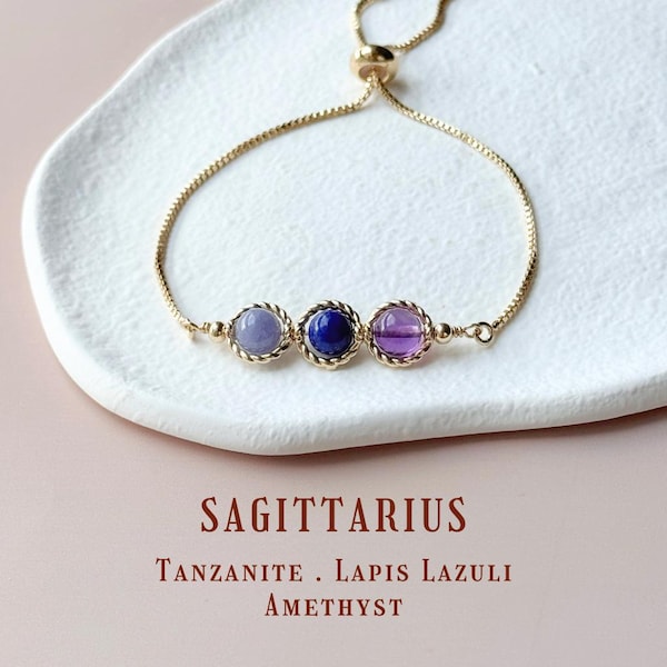 Sagittarius Crystal Zodiac Bracelet｜Tanzanite, Lapis Lazuli & Amethyst | Adjustable Bracelet｜Healing Stone Jewelry Gift｜Birthday Gift